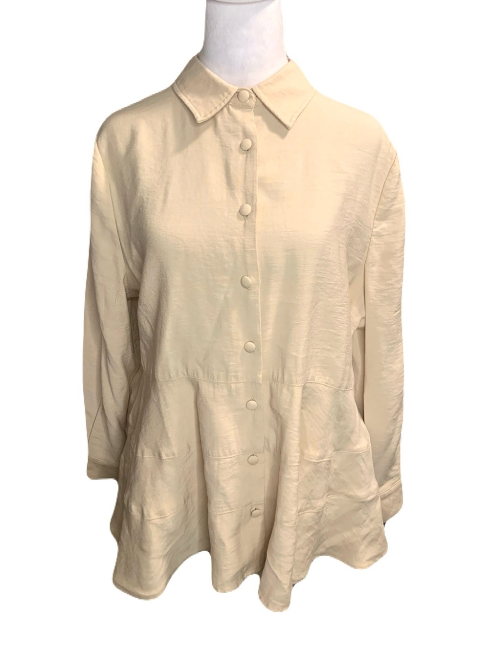 Pomander Place Womens Large Beige Button-Front Collared Tiered Ashlen Peplum Top